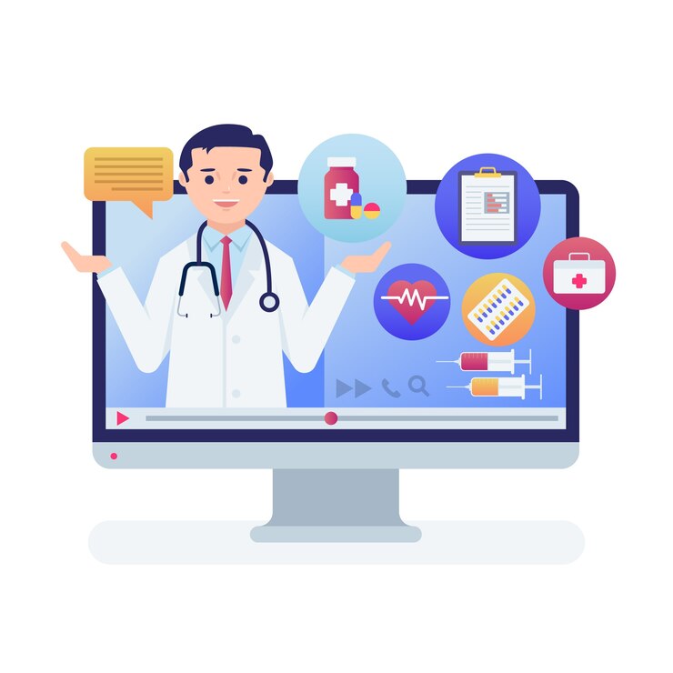 Vettore gratuito medico online con stetoscopio