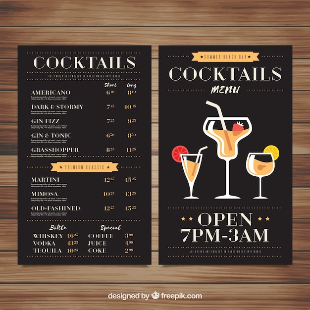 Menu cocktail nero