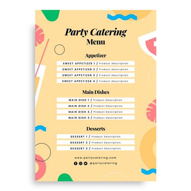 Menù colorato per catering per feste