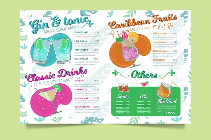 Vettore gratuito menu del cocktail