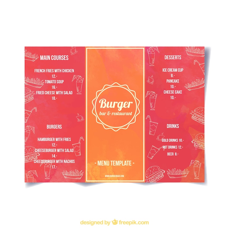 Vettore gratuito menu del ristorante burger