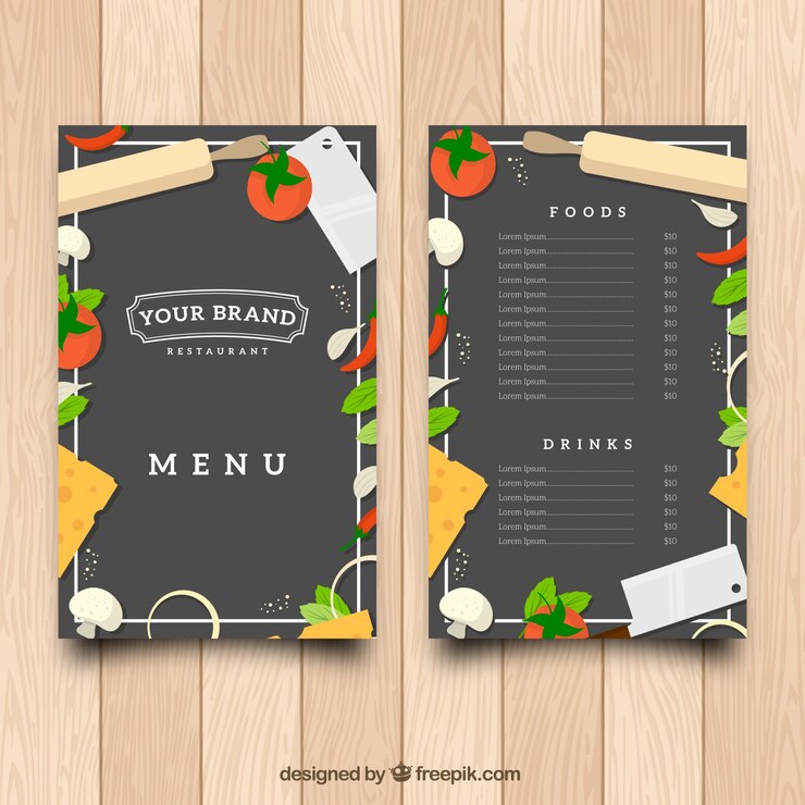 Vettore gratuito menu del ristorante con verdure