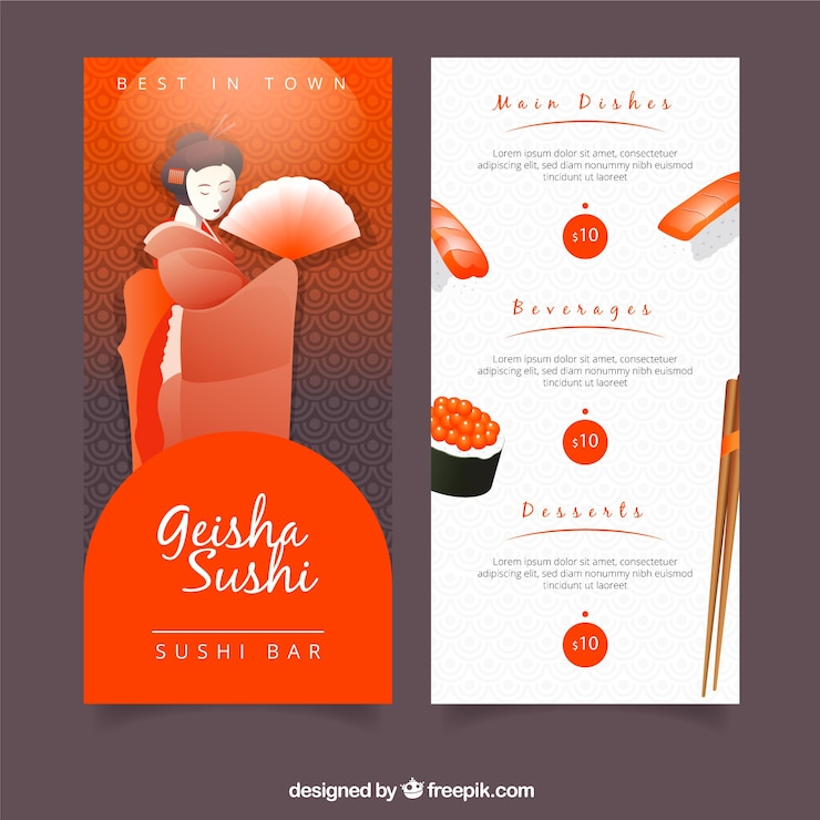 Vettore gratuito menu del ristorante di sushi