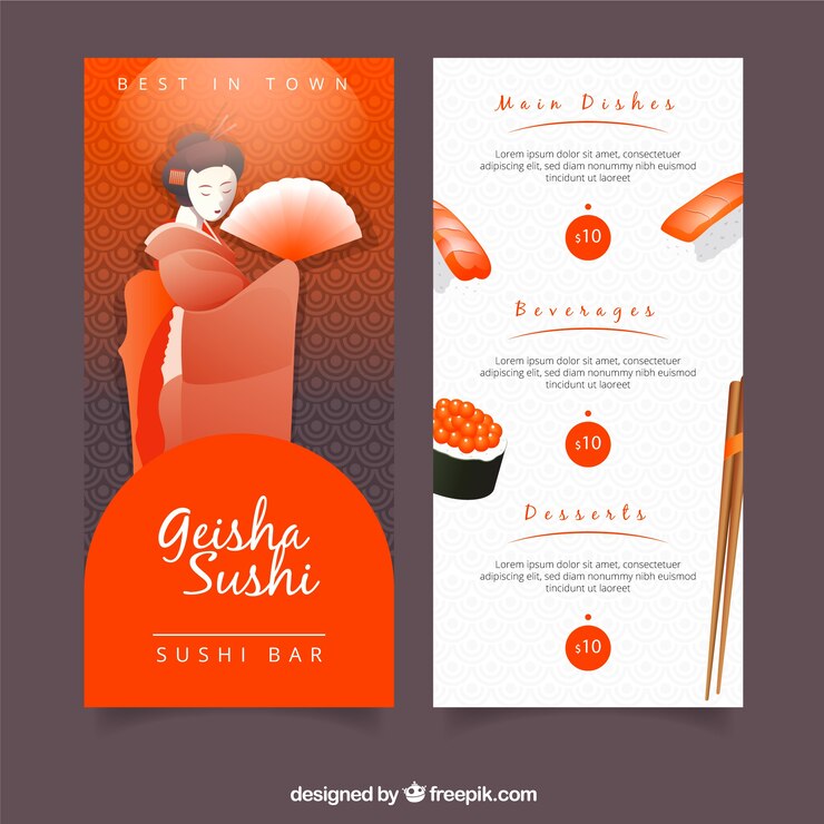 Vettore gratuito menu del ristorante di sushi