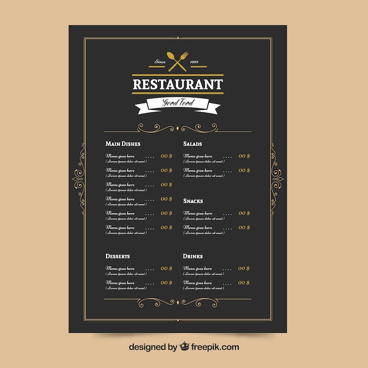 Vettore gratuito menu del ristorante elegante