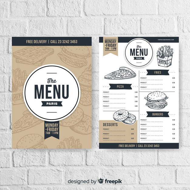 Menu del ristorante in stile vintage