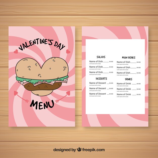 Menu del ristorante per San Valentino con hamburger