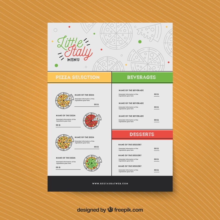 Vettore gratuito menu del ristorante, poco italia