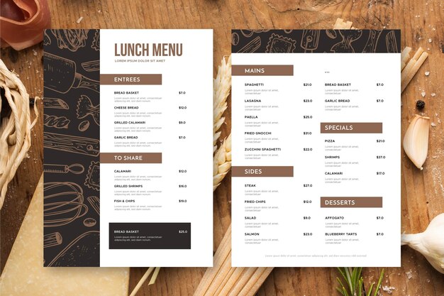 Menu del ristorante sopra la vista