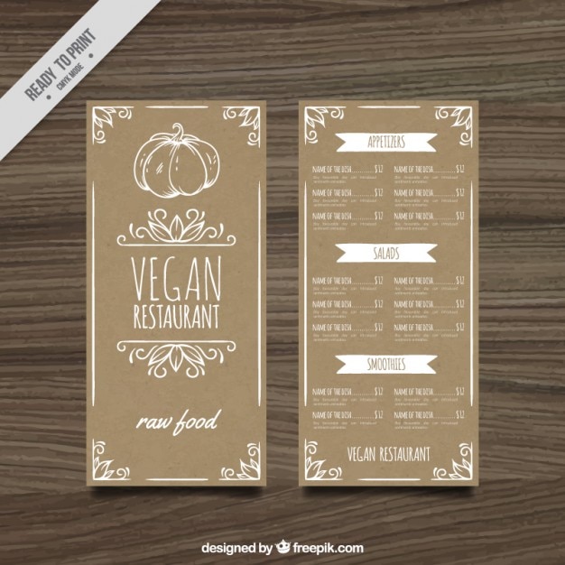 Vettore gratuito menu del ristorante vegano in stile retrò