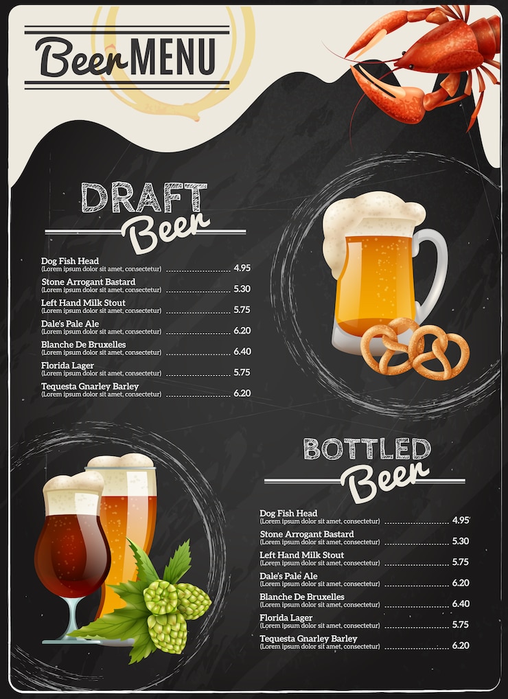 Vettore gratuito menu della lavagna di birra