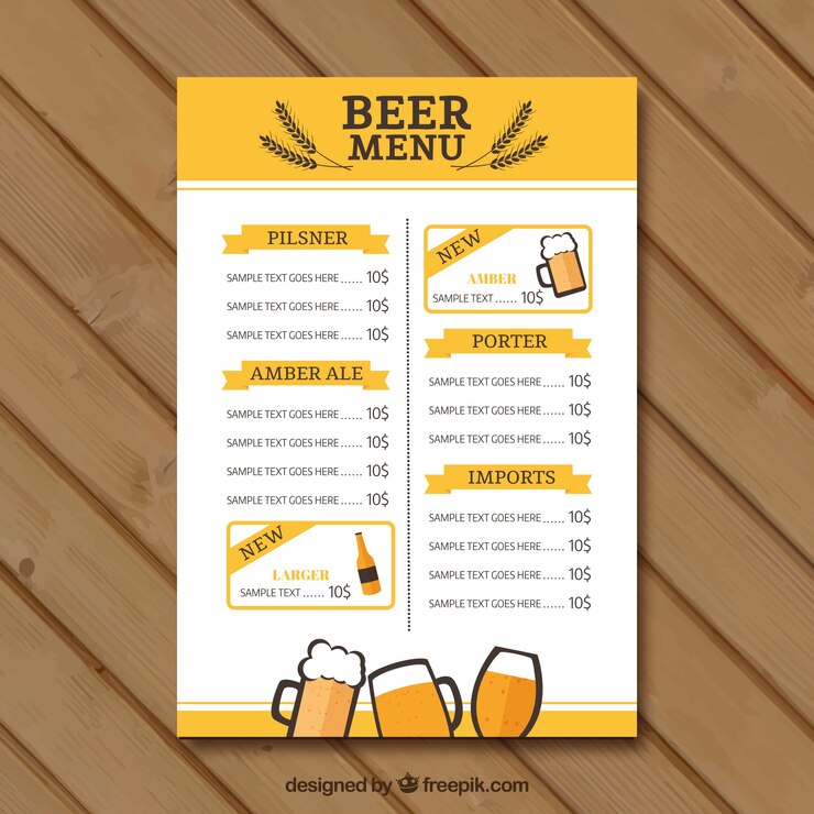 Vettore gratuito menu di birre