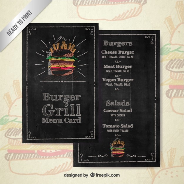 Vettore gratuito menu disegnata a mano in stile lavagna