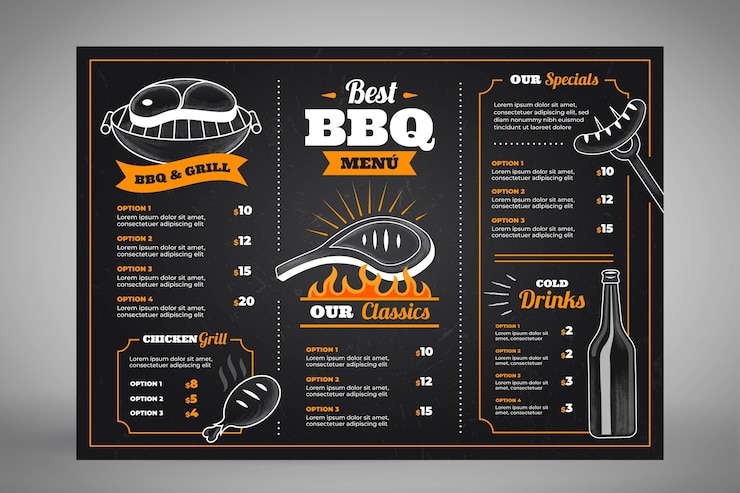 Vettore gratuito menu lavagna disegnata a mano per ristorante