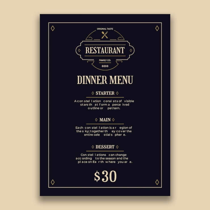 Vettore gratuito menu ornamentale per la cena vintage