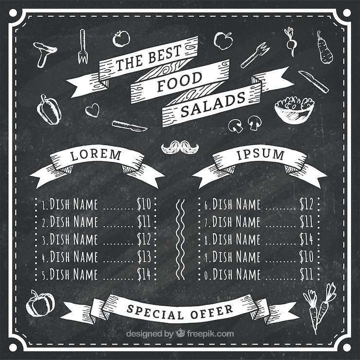 Vettore gratuito menu retro sulla lavagna