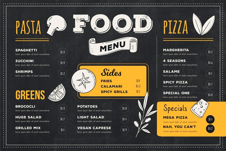 Vettore gratuito menu ristorante digitale