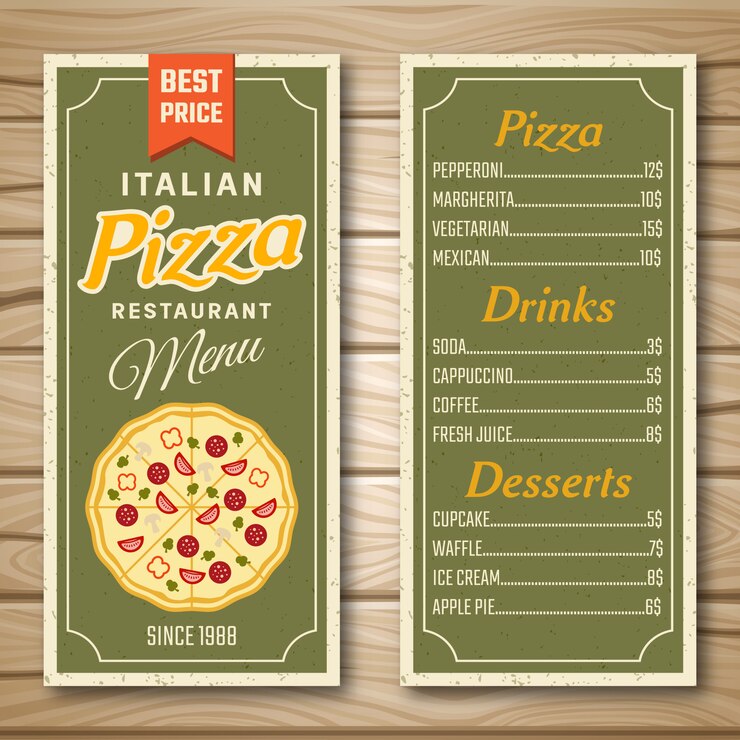 Vettore gratuito menu ristorante pizzeria italiana