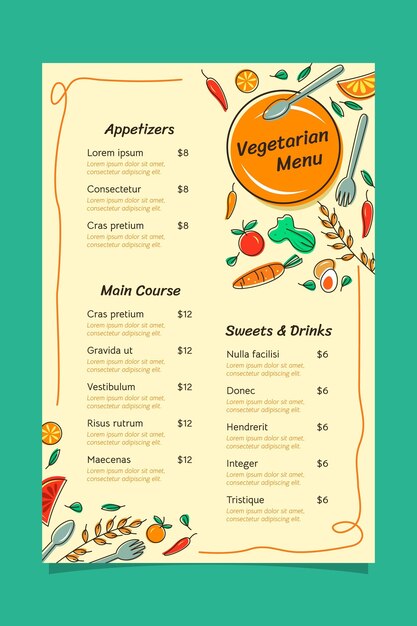 Menu vegetariano disegnato a mano
