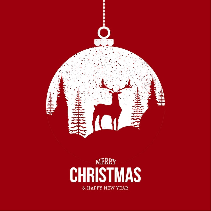 Vettore gratuito merry christmas card con elegante christmas ball silhouette