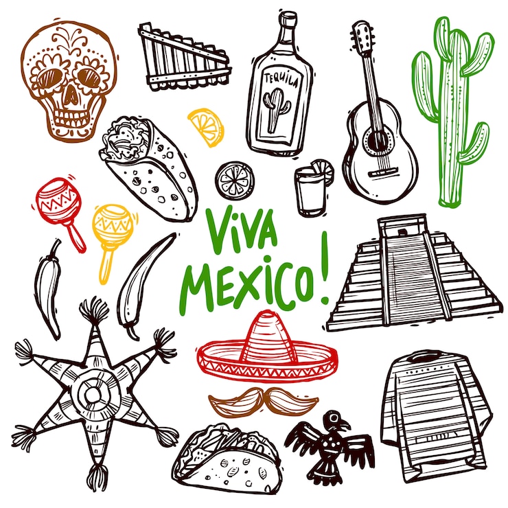 Vettore gratuito messico doodle set