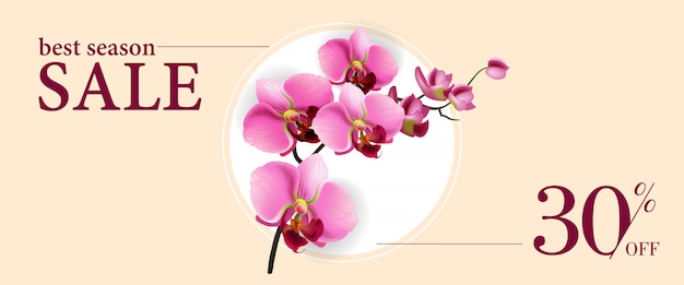 Migliore stagione vendita trenta per cento di sconto banner con fiori rosa in cerchio bianco