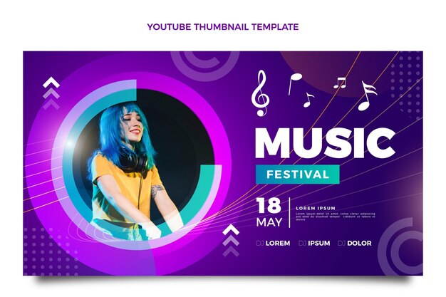 Miniatura di YouTube del festival musicale colorato sfumato