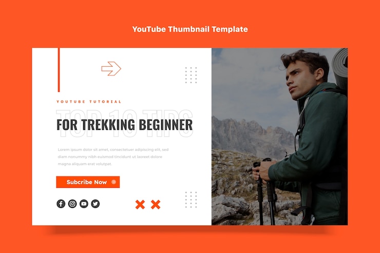 Vettore gratuito miniatura di youtube per principianti di trekking dal design piatto