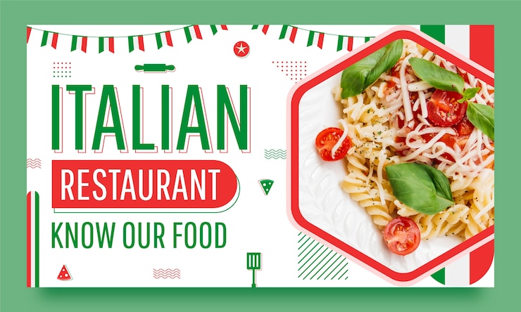 Vettore gratuito miniatura di youtube piatta per il ristorante di cucina italiana tradizionale