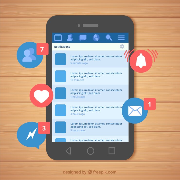 Vettore gratuito mobile flat con notifiche di facebook