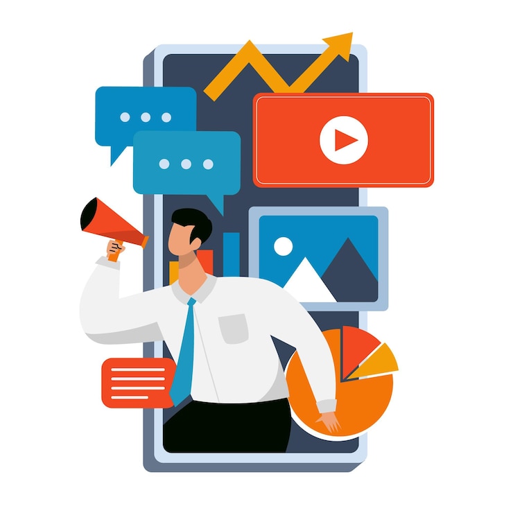 Vettore gratuito mobile social media marketing