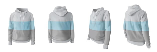 Mockup di felpa con cappuccio a righe realistico impostato illustrazione vettoriale isolato