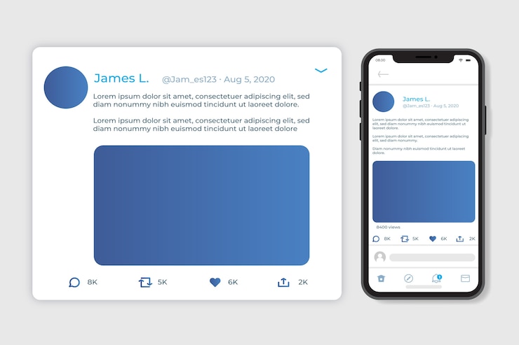 Vettore gratuito mockup realistico di tweet sui social media