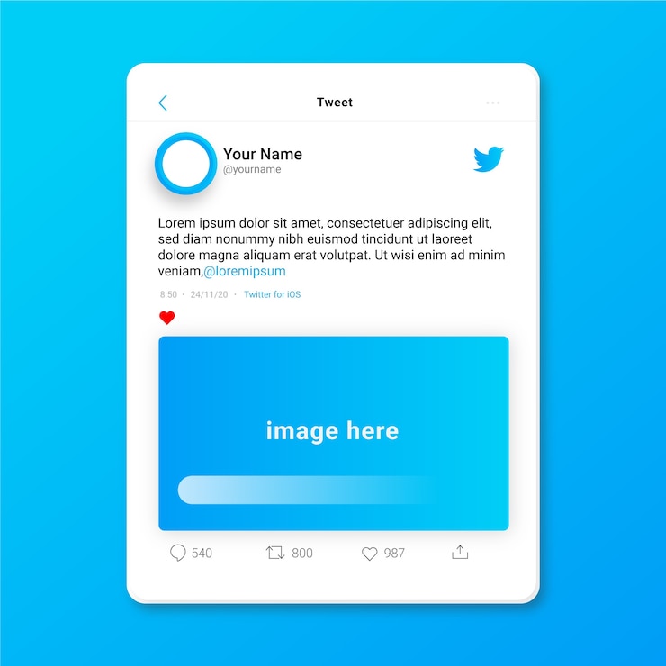 Vettore gratuito mockup realistico di tweet sui social media