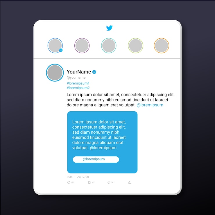 Vettore gratuito mockup realistico di tweet sui social media