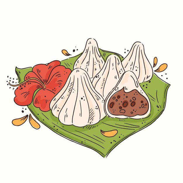 Modak delizioso disegnato a mano