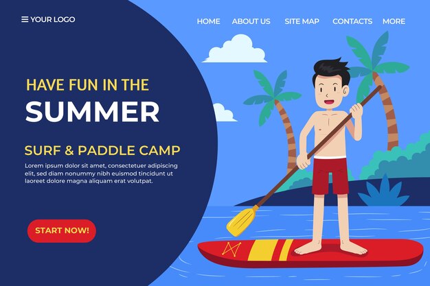 Modelli di lezioni di landing page di sport sup disegnati a mano