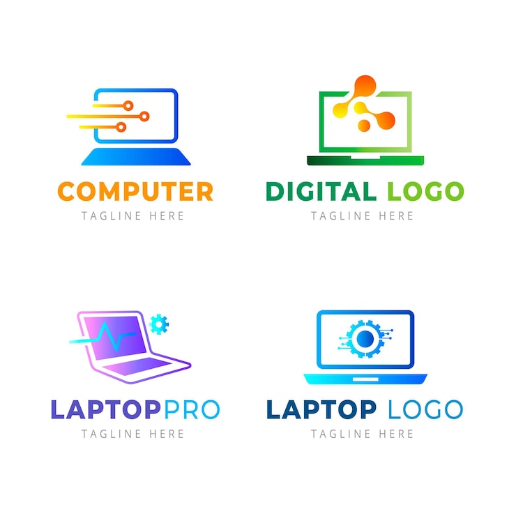 Vettore gratuito modelli di logo per laptop sfumati