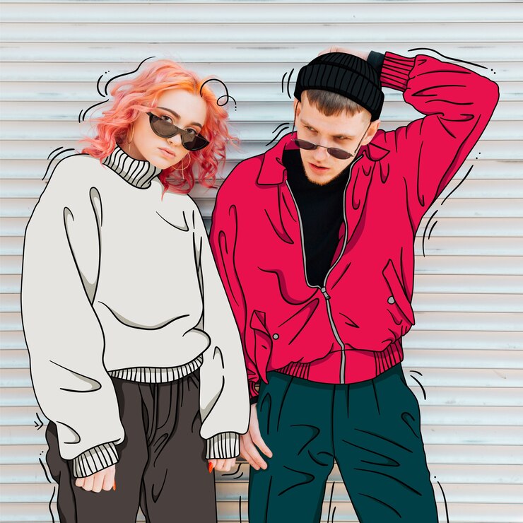 Vettore gratuito modelli di moda con outfit urbano