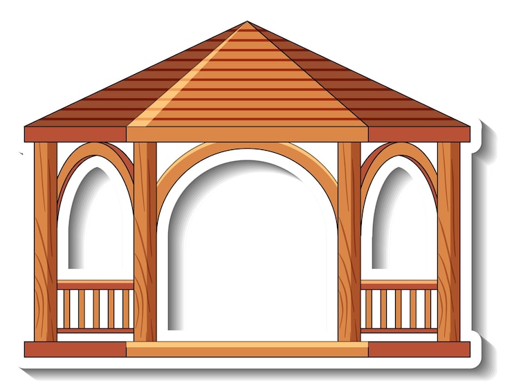 Vettore gratuito modello adesivo con gazebo in legno isolato