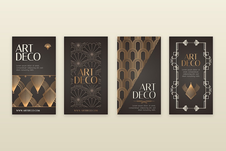 Vettore gratuito modello art deco sfumato della raccolta di storie