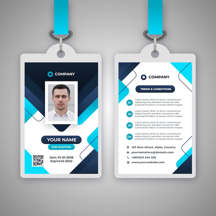 Vettore gratuito modello astratto distintivo di identificazione con foto