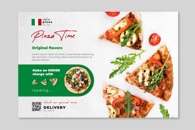 Vettore gratuito modello banner orizzontale cibo italiano
