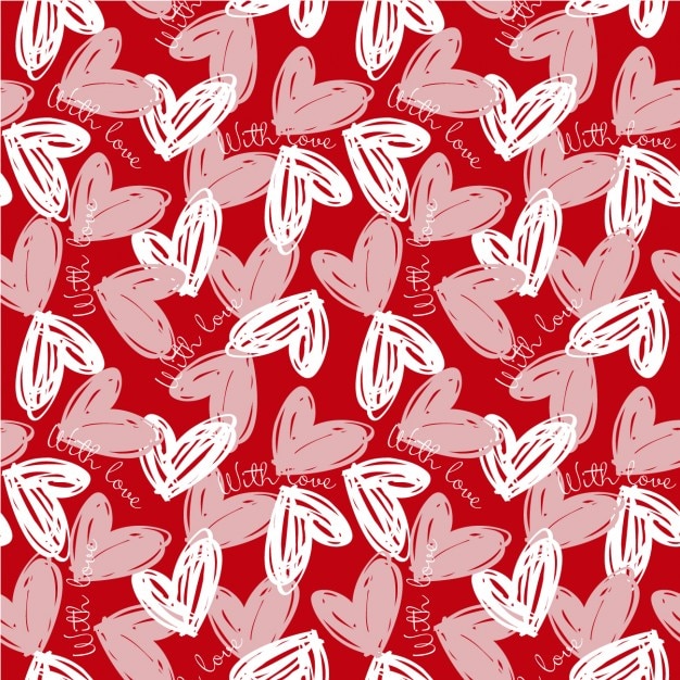Vettore gratuito modello con cuori di doodle