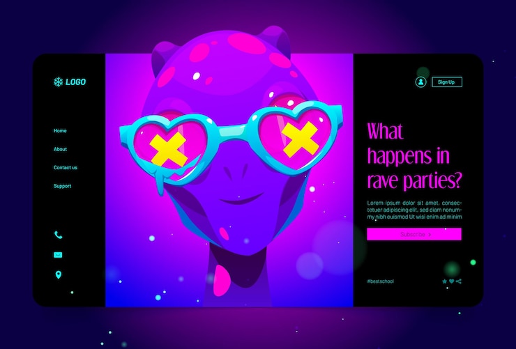 Vettore gratuito modello del fumetto della pagina di destinazione del rave party