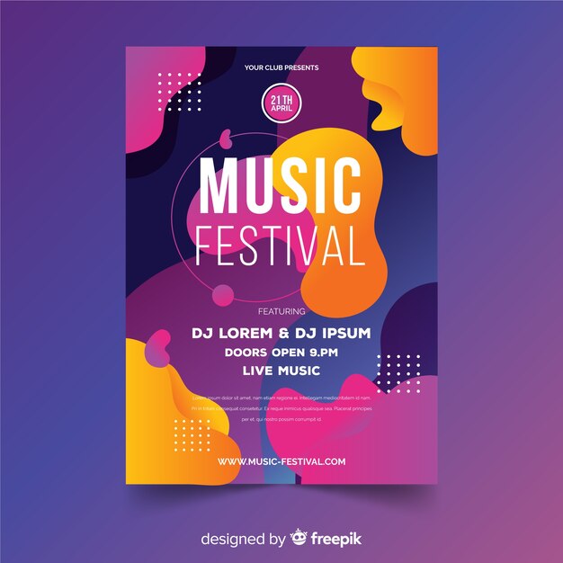 Modello del manifesto del festival di musica con effetto liquido