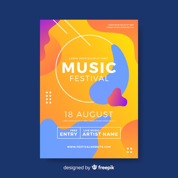 Modello del manifesto del festival di musica con effetto liquido
