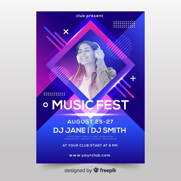 Modello del manifesto del festival di musica con la foto