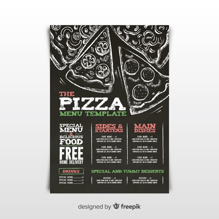 Vettore gratuito modello del menu della pizza