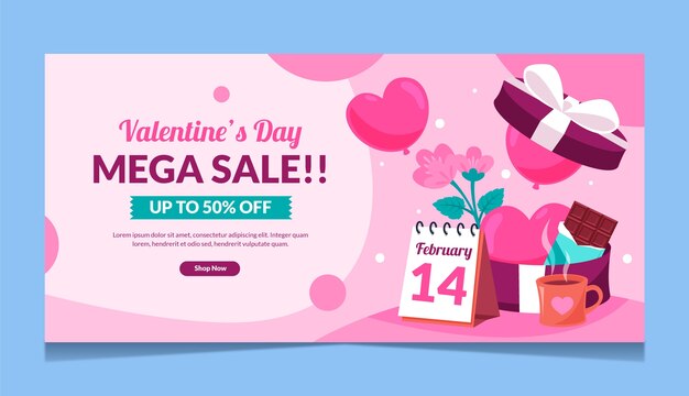 Modello dell'insegna di vendita di celebrazione di san valentino piatto